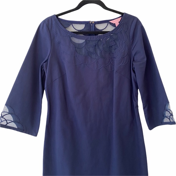 Rare Lilly Pulitzer Navy Blue Knee Length Sheath Dress 100% Cotton Size 8 - Picture 2 of 11